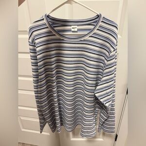 SET Active Striped Long Sleeve Tee in White and Blue